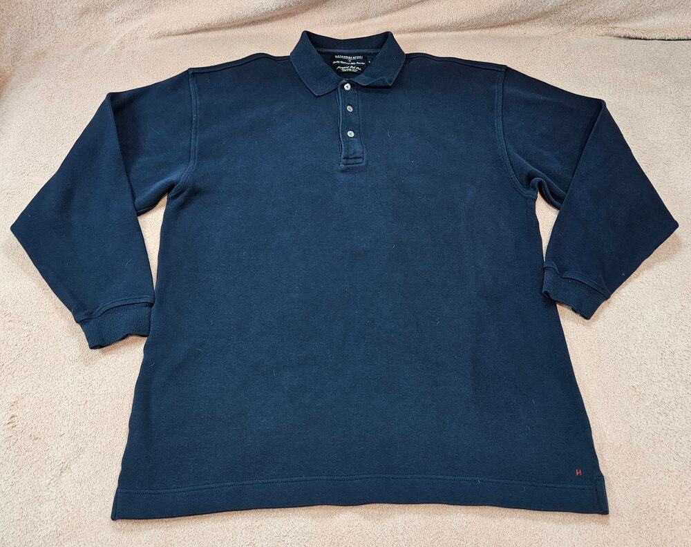 Hathaway Sport Freeport Rib Polo Long Sleeve Navy Blue Size L - Combed Cotton